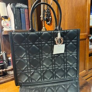 Black Quilted Tote Bag with Charm - Unbranded